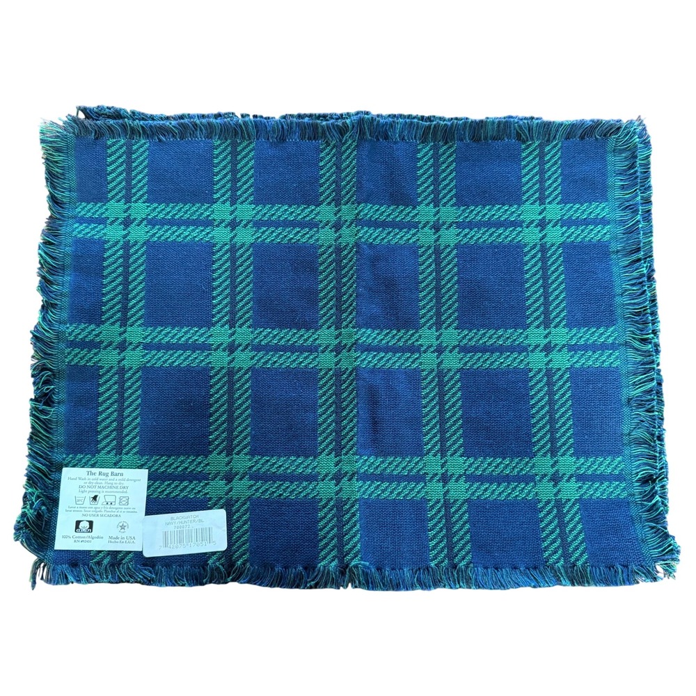VTG The Rug Barn Placemats Set of 4‎ Navy Green Blackwatch Plaid Cotton New!